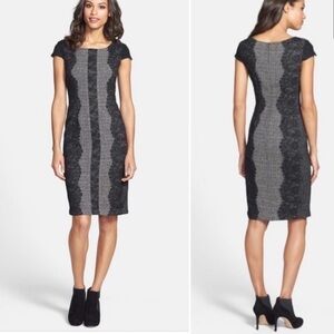 Betsey Johnson Blue & Black Sheath Lace Trim Tweed Cap Sleeves Dress NWT Size 8